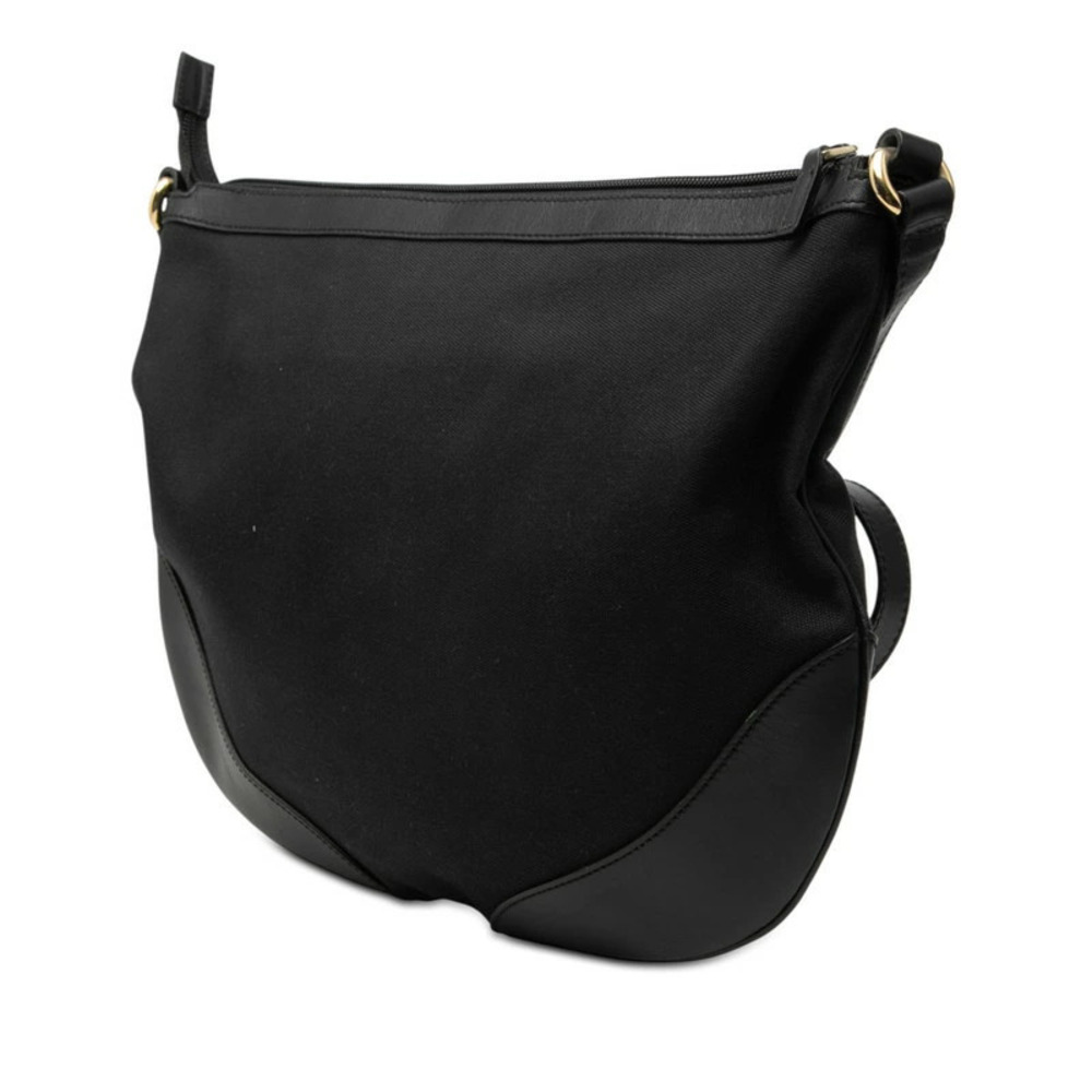Gucci Bag Canvas Crossbody Shoulder Black Leather Black